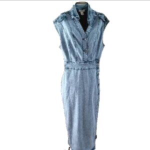 H&M Denim Maxi Dress Cap Sleeves Button up Wrap Skirt Collared sz 6 Blue Trendy